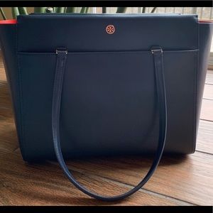 Navy blue Tory Burch leather tote